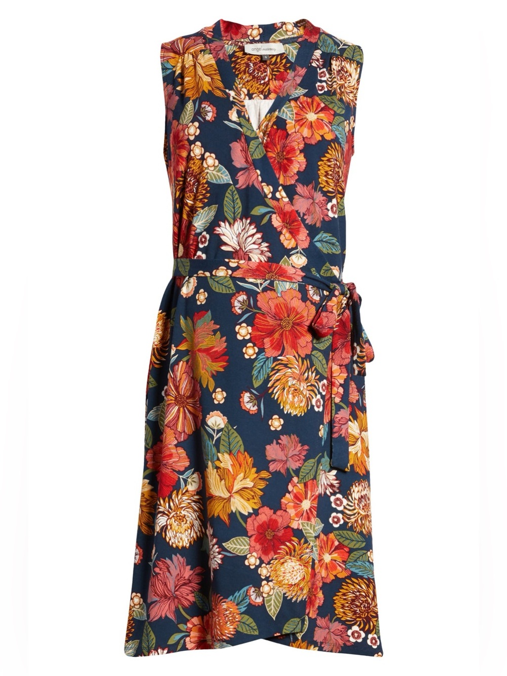 Angel Maternity Print Angie Navy Floral Wrap Dress with Tie Waist Sz M
